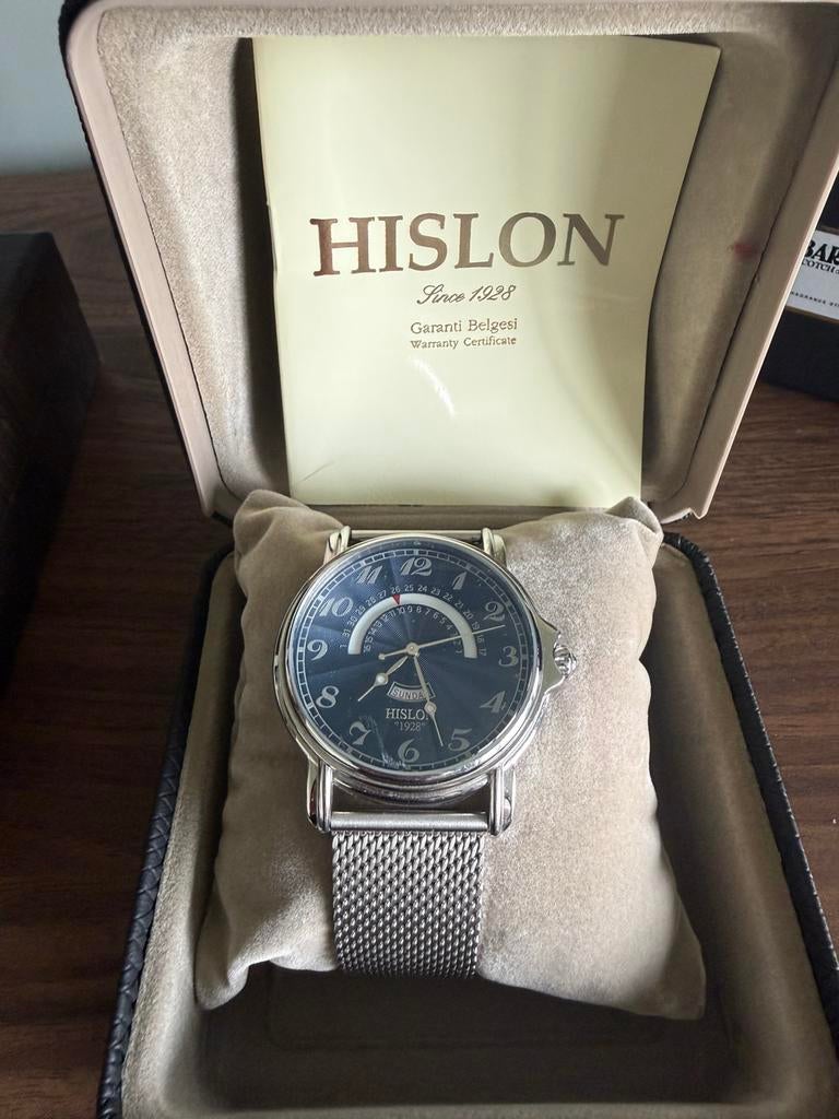 Montre classique Hislon « 1928 » cadran guilloché bleu, Bijoux, Sacs & Beauté, Montres | Hommes, Comme neuf, Enlèvement ou Envoi