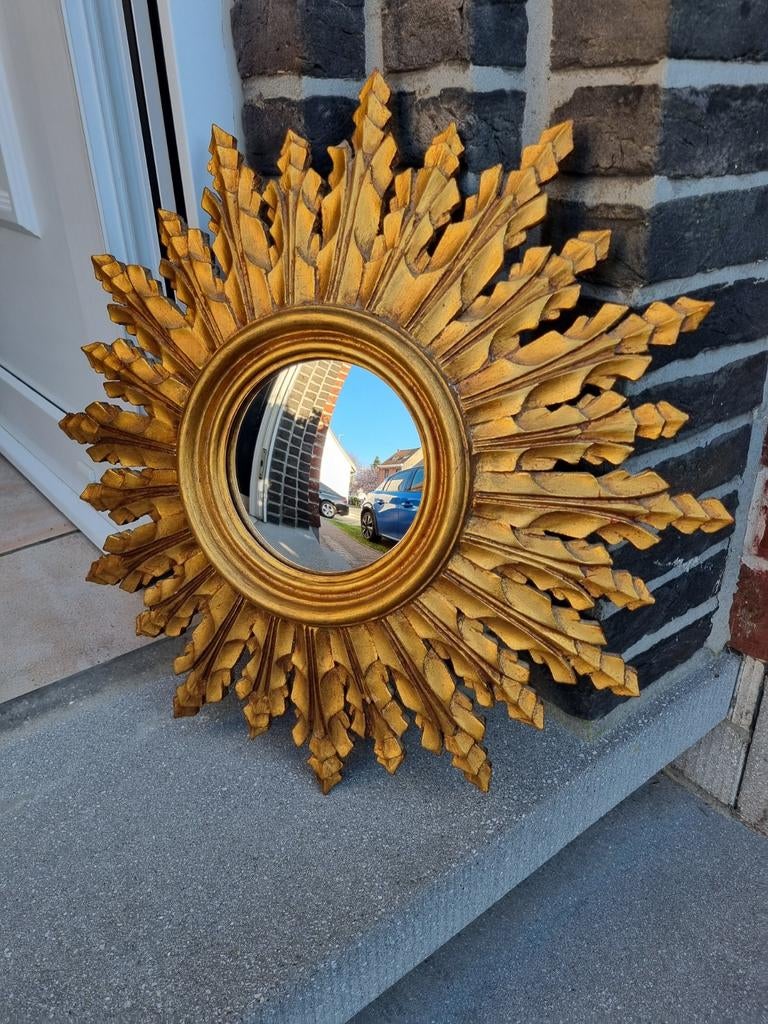 Miroir solaire vintage en bois 49 cm, Maison & Meubles, Accessoires pour la Maison | Miroirs, Enlèvement ou Envoi