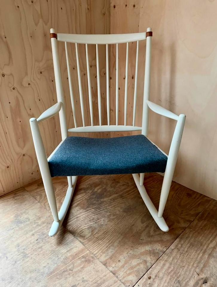 Fauteuil à bascule de design danois N.J. Eilersen, Maison & Meubles, Chaises, Utilisé, Une, Cuir, Tissus, Blanc, Enlèvement