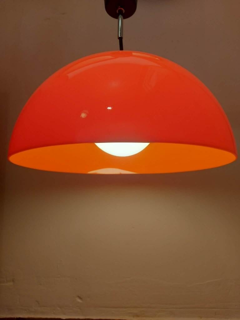 Oranje Space Age design hanglamp, 1970s, Maison & Meubles, Lampes | Abat-jour, Comme neuf, 25 à 50 cm, Rond, Autres couleurs, Enlèvement ou Envoi