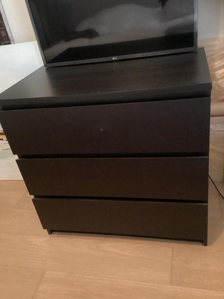 Zwarte malm ladekast - 3 lades, Maison & Meubles, Armoires | Commodes, Utilisé, Moins de 100 cm, 50 à 100 cm, 25 à 50 cm, Autres essences de bois