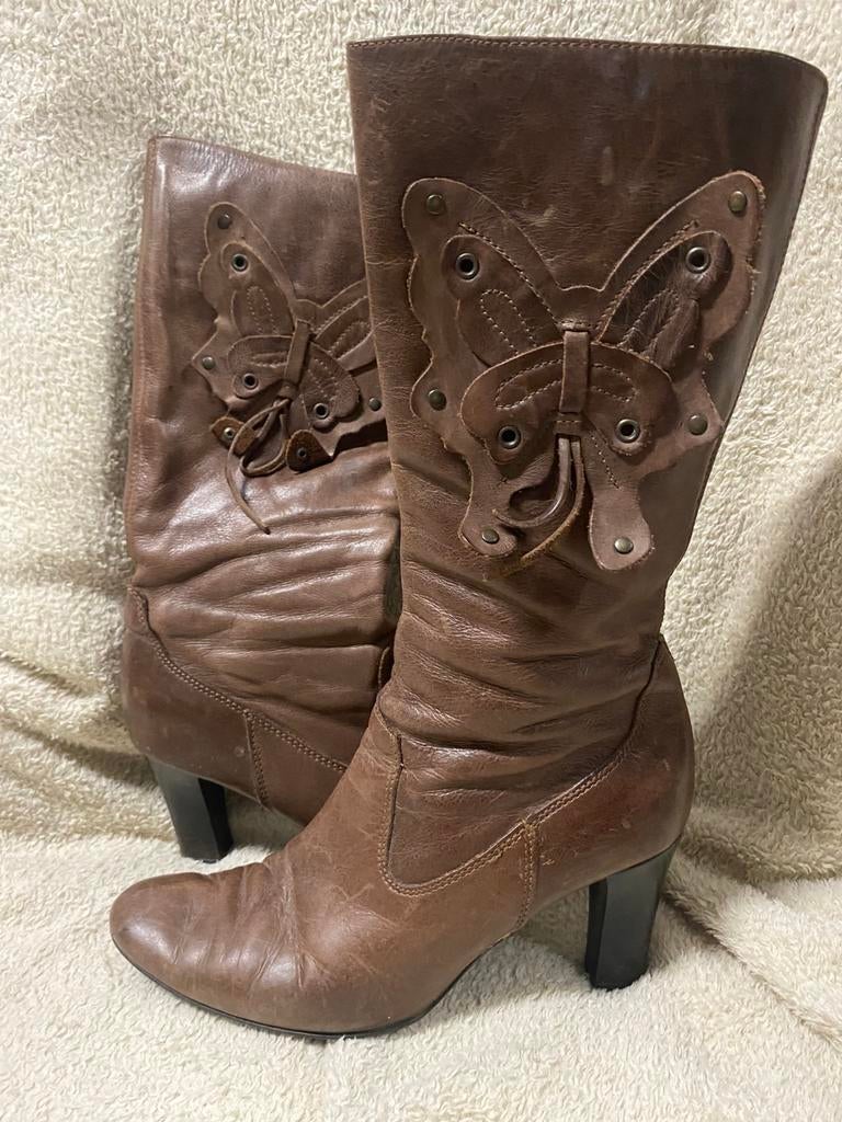 Bottes vintage taille 37, Enlèvement ou Envoi, Brun, Boots et Botinnes, Porté