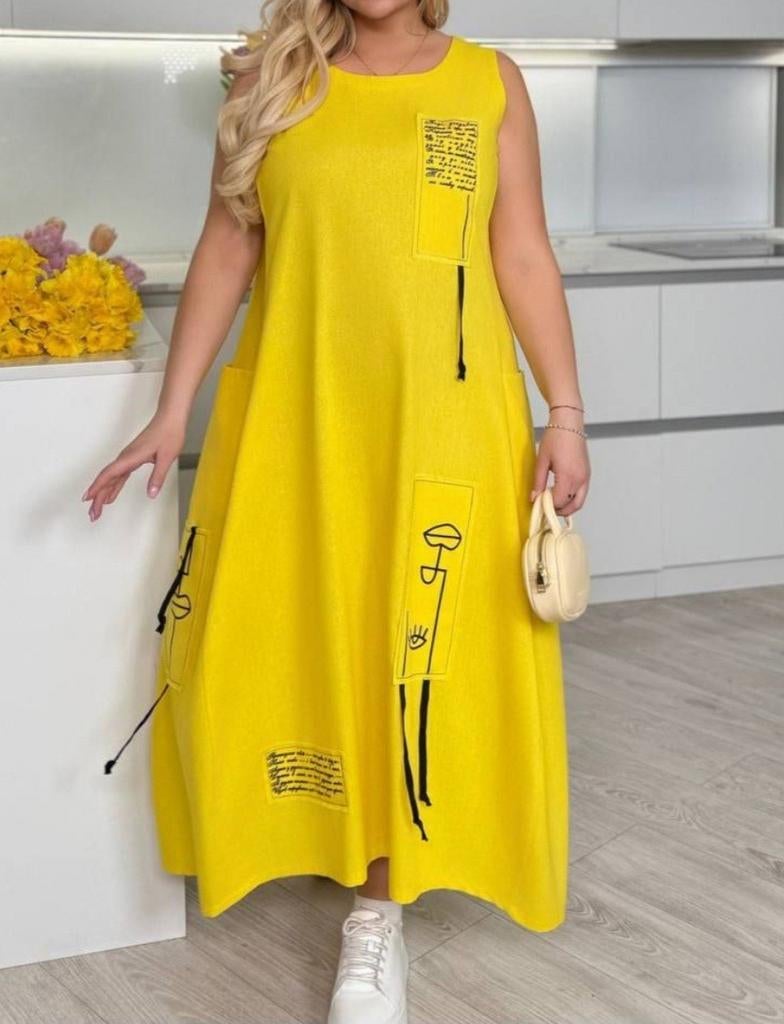 Robe d'été légère à la mode en lin  taille 48/4XL, Vêtements | Femmes, Robes, Neuf, Taille 46/48 (XL) ou plus grande, Jaune, Sous le genou