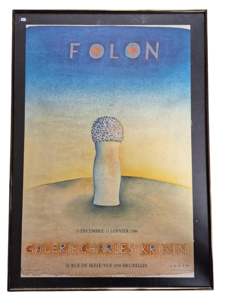 Ingelijste Folon-lithografie uit 1980. 70/50cm lijst, Ophalen