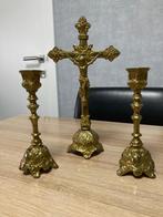 Koperen kruisbeeld met kandelaars, Ophalen of Verzenden, Koper