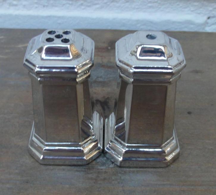 Brocante verzilverd peper en zout stelletje, Antiek en Kunst, Curiosa en Brocante, Ophalen of Verzenden