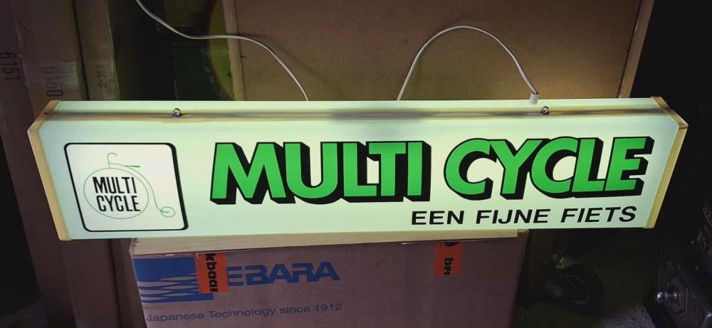 Vintage Multi Cycle lichtbak, lichtreclame, reclamebord🚲, Enlèvement, Utilisé, Table lumineuse ou lampe (néon)