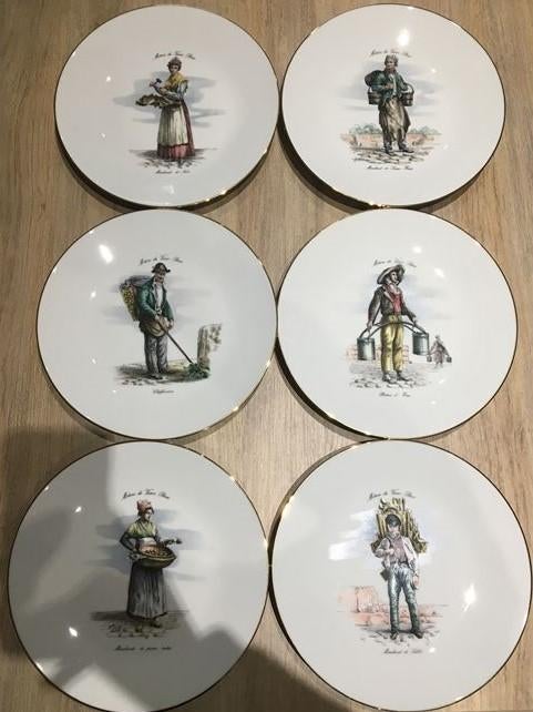 Verzameling 6 porseleinen borden 'Metiers du Vieux Paris', Antiek en Kunst, Antiek | Porselein, Ophalen