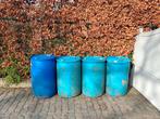 3 blauwe regentonnen van 200 liter, 150 liter of meer, Ophalen, Gebruikt, Kunststof