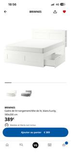 Ikea lit Brimnes blanc 180cm avec tête de lit, Enlèvement, Utilisé, Blanc, 180 cm