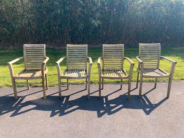 4 stoelen Teak , stapelbaar, Tuin en Terras, Tuinstoelen, Gebruikt, Teakhout, Stapelbaar, Ophalen