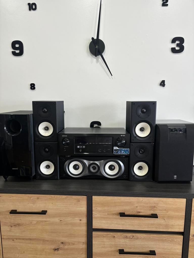 Onkyo 5.1 / 5.2 met Denon versterker home cinema, TV, Hi-fi & Vidéo, Chaîne Hi-fi, Utilisé, Haut-parleurs, Denon, Enlèvement