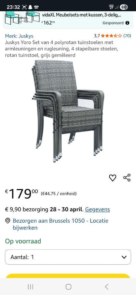 4 tuinstoelen nieuw, Tuin en Terras, Tuinstoelen, Ophalen of Verzenden, Nieuw, Stapelbaar