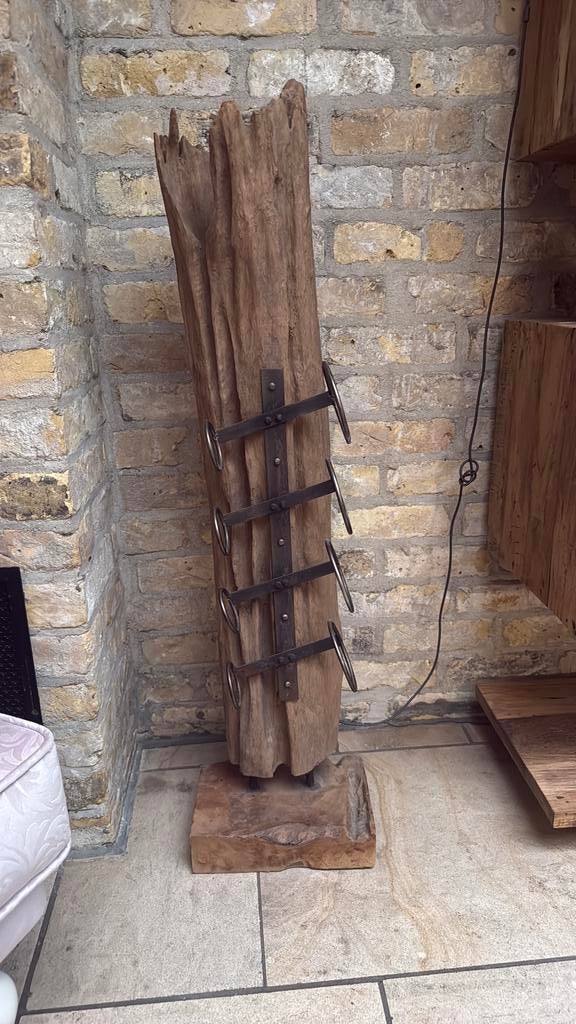 Unieke houten wijnrek / flessenhouder (handgemaakt, Ophalen, Zo goed als nieuw, Hout