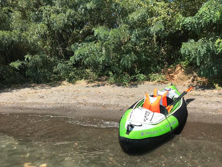 Kajak opblaasbaar met karretje, Watersport en Boten, Kajaks, Zo goed als nieuw, 2-persoons, Opblaasbaar, Ophalen