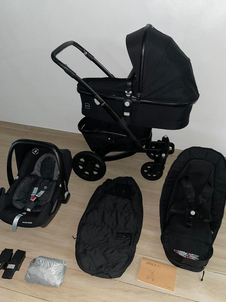 Joolz de poussette 3-en-1 Geo 2 Space Black de Joolz, Enfants & Bébés, Buggys, Comme neuf, Maxi-Cosi, Protection de pluie, Dossier réglable