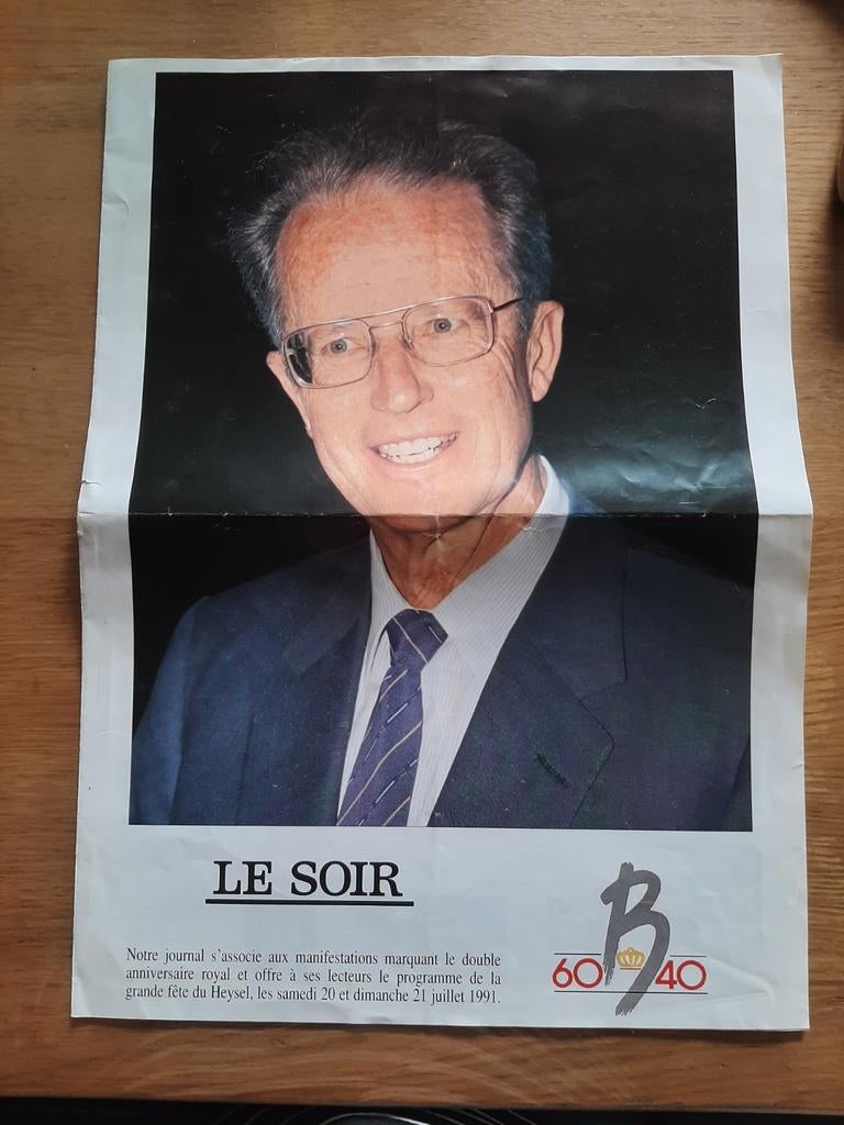 Affiche ancienne Le Soir Boudewijn 40-60 de 1991, Collections, Maisons royales & Noblesse, Enlèvement ou Envoi