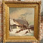 Klassiek schilderij winterlandschap in vergulde lijst 113cm, Antiek en Kunst, Kunst | Schilderijen | Klassiek, Ophalen