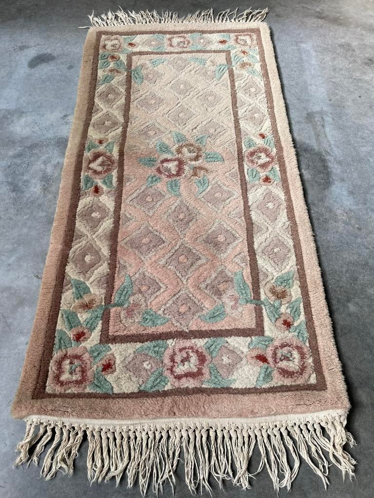 Handgeknoopt loper 60cm x 142cm tapijt chinees china wollen, Gebruikt, 100 tot 150 cm, Handgemaakte chinees loper tapijt scheerwol china wol