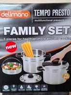 Delimano Family set snelkookpan 7 liter, Huis en Inrichting, Keuken | Potten en Pannen, Kookpan of Snelkookpan, Inox, Ophalen of Verzenden