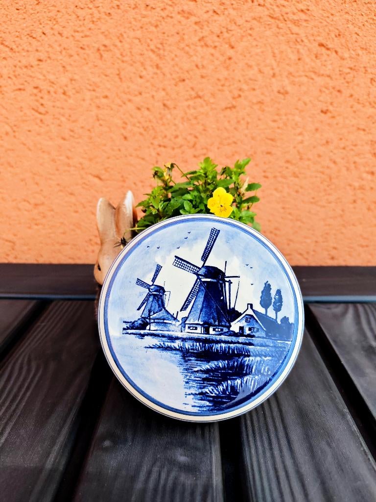 Beau pot bleu de Delft avec un paysage de moulin, Enlèvement ou Envoi, Comme neuf, Autres matériaux, Autres types