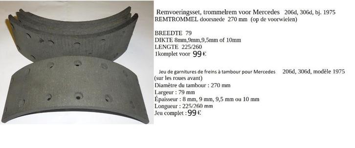 Remvoeringsset voor Mercedes  206d, 306d, Auto-onderdelen, Remmen en Aandrijving, Mercedes-Benz, Oldtimer onderdelen, Nieuw, Ophalen of Verzenden