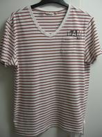 Wit/roestbruin gestreepte T-shirt met V-hals by I am, maat M, Kleding | Heren, T-shirts, Ophalen of Verzenden, Zo goed als nieuw