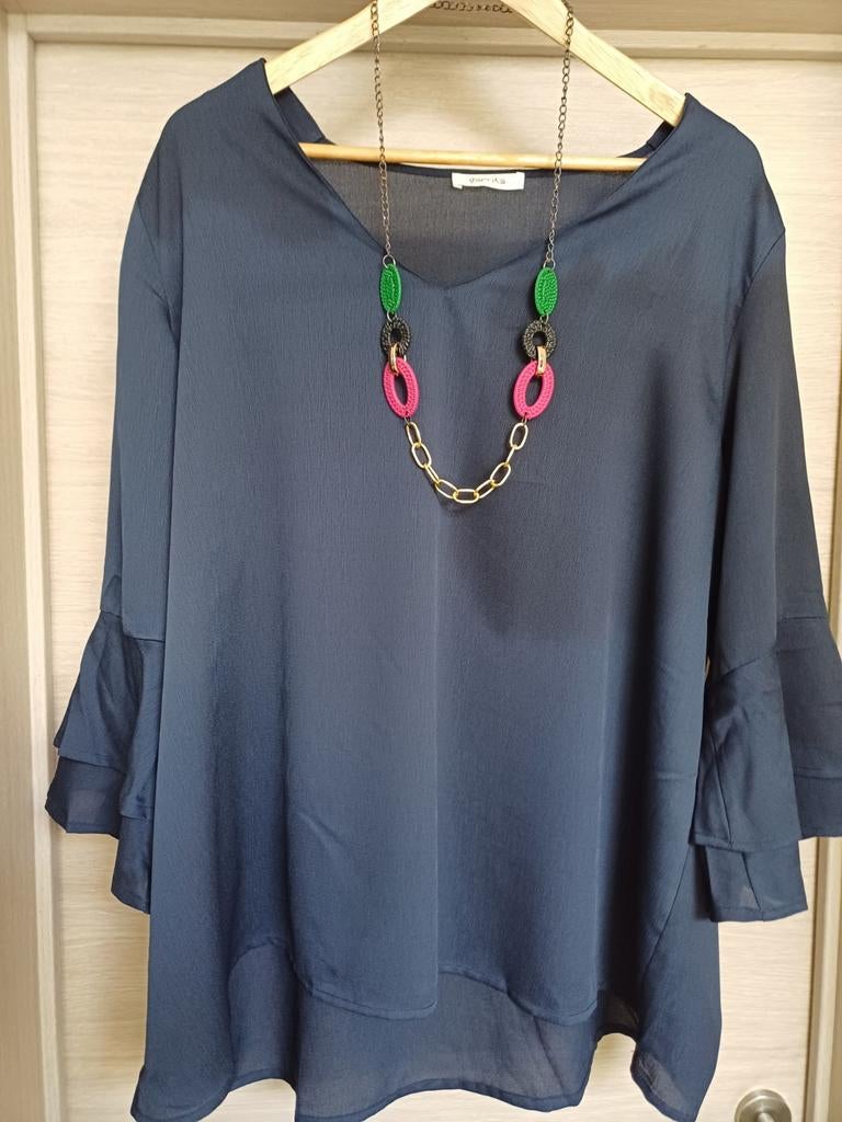 Paprika blauw bloesje mooie mouwen Mt5=52, Kleding | Dames, Grote Maten, Ophalen, Blauw, Blouse of Tuniek, Zo goed als nieuw