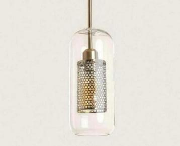 LED hanglamp Julieta Lungo industrieel goud + glas lantaarn, Huis en Inrichting, Ophalen of Verzenden, Nieuw, Glas