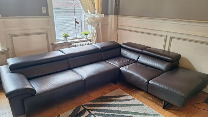 Canapé d'angle en cuir avec dossiers rabattables, Huis en Inrichting, Zetels | Complete zithoeken, Zo goed als nieuw, Leer, Ophalen