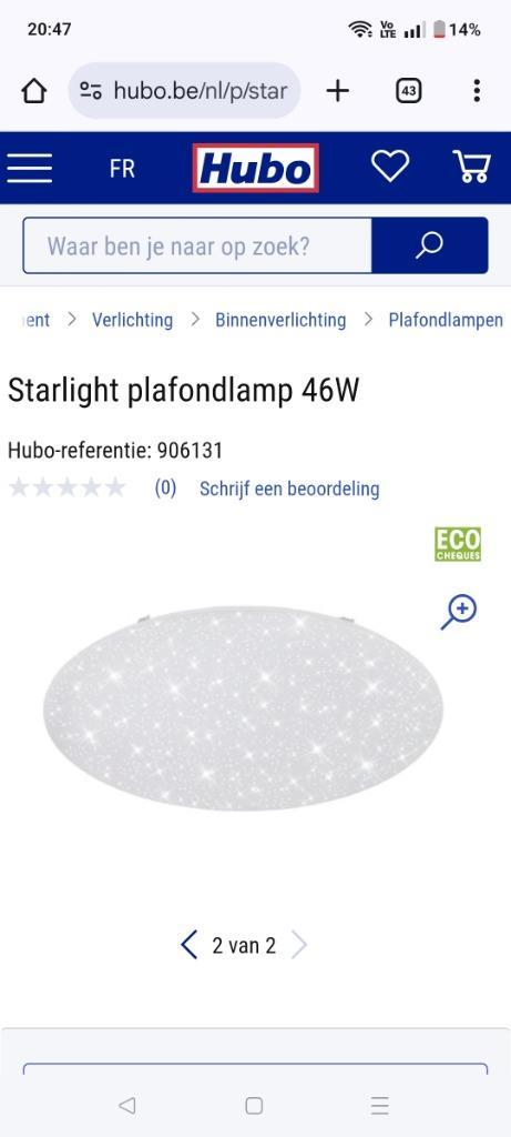 Plafondlamp sterrenhemel 2 standen, Huis en Inrichting, Lampen | Plafondlampen, Zo goed als nieuw, Kunststof, Ophalen
