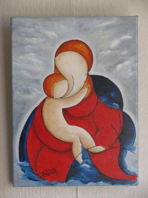 schilderij in olieverf Madonna en kind, Antiek en Kunst, Kunst | Schilderijen | Klassiek, Ophalen of Verzenden