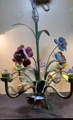 IJZER/BLOEMEN/HANDGESCHILDERDE/ELEKTRISCHE KROONLUCHTER DIE, Ophalen of Verzenden, Gebruikt, Metaal