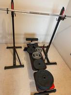 Complete homegym set – bank, rek, stangen + 45,5 kg, Ophalen, Zo goed als nieuw, Benen, Overige typen
