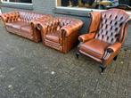 Chesterfield 3+1+1 zit zetels bruin GRATIS GELEVERD, Maison & Meubles, Canapés | Repose-pieds & Poufs, Enlèvement ou Envoi, Cuir