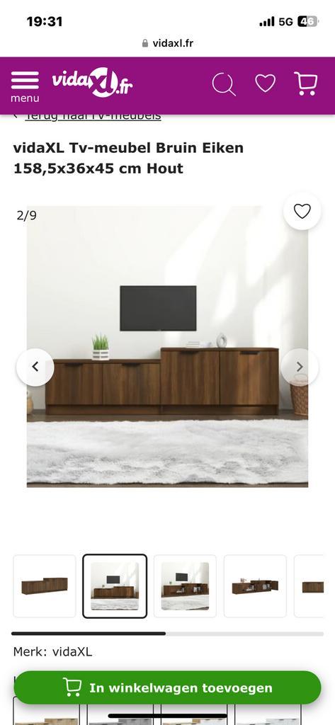 vidaXL Tv-meubel Bruin Eiken 158,5x36x45 cm Hout, Huis en Inrichting, Kasten |Televisiemeubels, Zo goed als nieuw, Ophalen