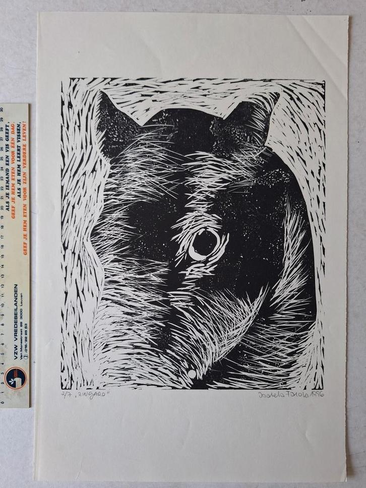 Mooie houtsnede paardenkop door Isabela Parola uit  1996, Antiek en Kunst, Kunst | Etsen en Gravures, Ophalen of Verzenden