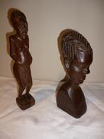 2 statues art africain buste bois foncé Congo, Antiquités & Art, Enlèvement ou Envoi