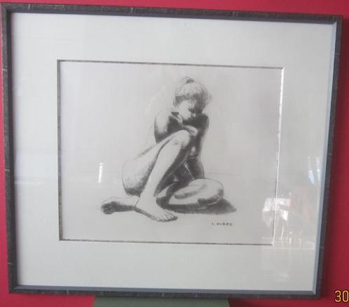 "Zittend naakt" - Irénée Duriez, Antiek en Kunst, Kunst | Tekeningen en Fotografie, Ophalen