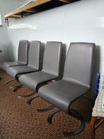 Set van 4 stoelen in grijs leder en alu, Ophalen, Zo goed als nieuw, Grijs