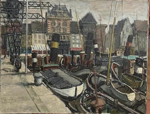Schilderij Olieverf Binnenhaven Antwerpen, Antiek en Kunst, Kunst | Schilderijen | Klassiek, Ophalen of Verzenden