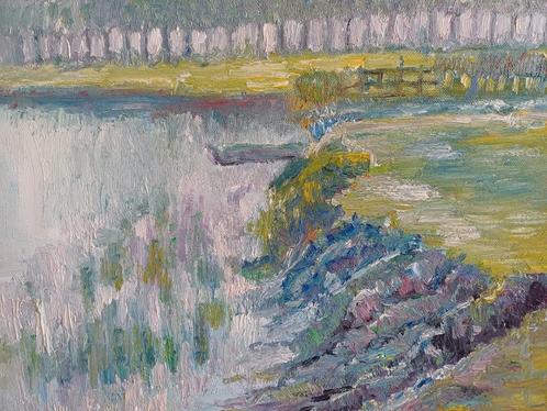 Schilderij M.VAN DEN BEMPT  "Ergens aan de Schelde", Antiek en Kunst, Kunst | Schilderijen | Modern, Verzenden