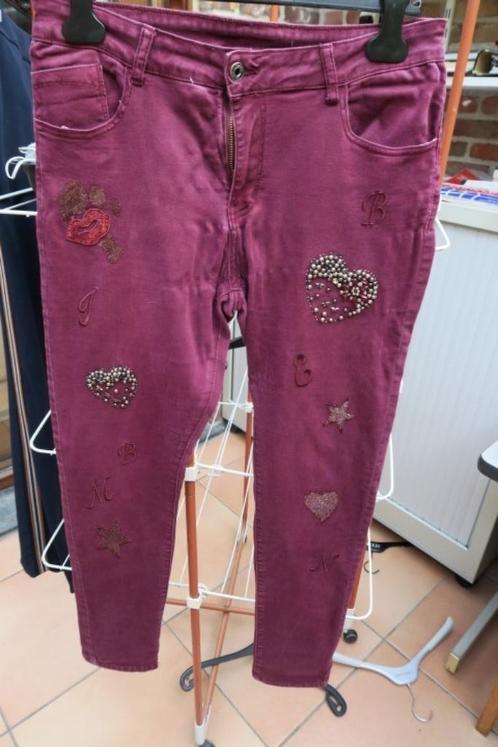 Broek paars strass Onado fashion mt 42, Kleding | Dames, Broeken en Pantalons, Zo goed als nieuw, Maat 42/44 (L), Paars, Lang