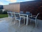 Tuinset exterioo tafel 90x200cm en 6 stoelen (stapelbaar), Tuin en Terras, Tuinsets en Loungesets, Tuinset, Zo goed als nieuw