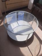 Table de salon ronde deco en verre avec etagère, Maison & Meubles, Métal, Rond, Utilisé, Enlèvement ou Envoi