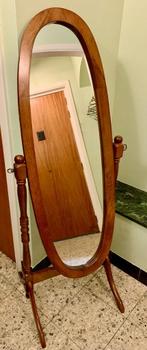 miroir sur pied ovale vintage en bois, Maison & Meubles, Accessoires pour la Maison | Miroirs, Comme neuf, Ovale, 150 à 200 cm