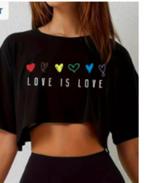 Kort shirt voor dames Love is love zwart, Verzenden, Nieuw, Zwart