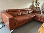 Lederen hoeksalon, bruin. Hoofdsteun neerklapbaar., Huis en Inrichting, Ophalen, Gebruikt, Leer