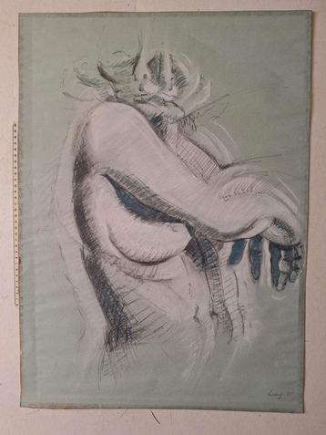Ongewone tekening "Vrouw met kattenhoofd" Laadnig 1975 beschikbaar voor biedingen