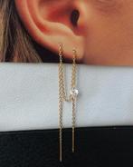Oorbellen hangers zirkoon staal verguld18K, Met kristal, Hangers, Wit, Nieuw